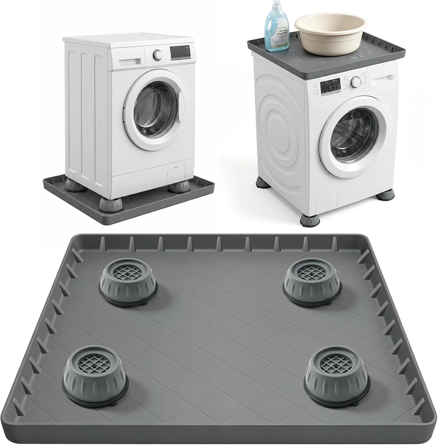 32"x31"x1" Washing Machine Drip Pan – Silicone Leak Proof Tray with 4 Anti Vibration Pads, Floor Protection for Washer, Dryer, Refrigerator