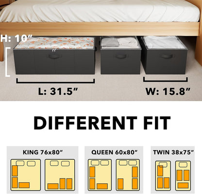 SpaceAid 3 Pack 10" High Under Bed Storage Containers, Large Underbed Storage Organizer Bins with Lids for Bedroom, Dorm, Clothes, Closet Organization, Bed Sheets and Blankets (Gray)