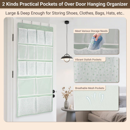 2 Pack- 12 Pocket Over Door Hanging Storage Organizer with 4 Kinds Pouch,Back of Closet Hanging Shelf Storage Organization for Sock,Hat,Underwear,Behind Door Caddy in Bedroom,Bathroom,Entrance,Dorm,RV