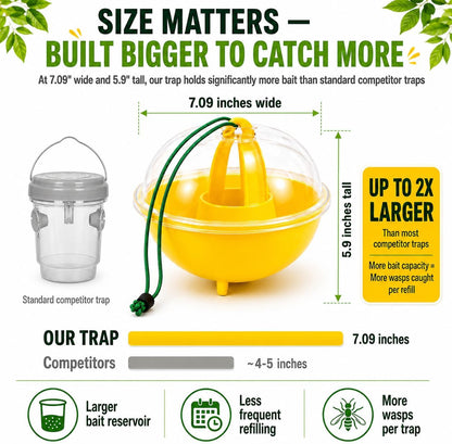 Wasp Trap Outdoor Hanging 3 Pack – Reusable Yellow Jacket & Hornet Catcher, No-Escape Funnel Design, Chemical-Free for Patio Garden BBQ Yard