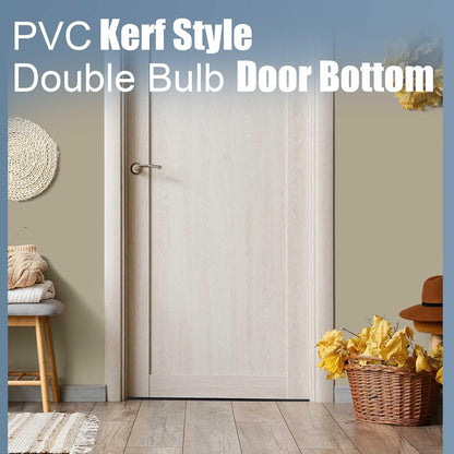 Pushglossy 2 Pcs 36" Double Bubble Kerf Door Sweep 1-3/4" Wide Vinyl Weatherstrip Seal for Exterior Doors, Energy Efficient Draft Stopper, Easy Slide in Installation, Blocks Dust/insects/noise (White)