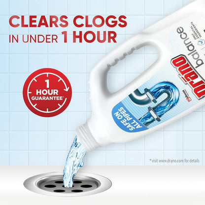 Drano Balance Drain Clog Remover and Cleaner, Non-Corrosive Formula, Safe on All Pipes and Septic Tanks, Formulated Using Only Essential Ingredients, 32 Fl Oz