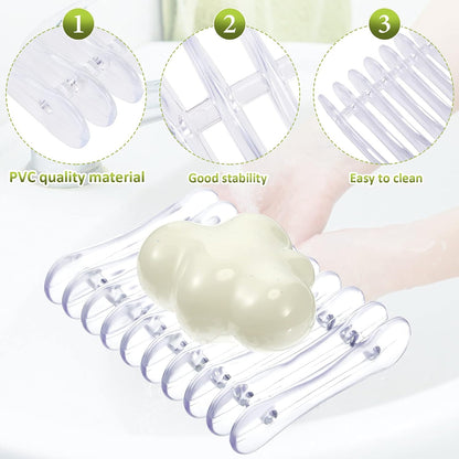 2 Pieces Plastic Bar Soap Holder Soap Tray Soap Saver Bar Dish Self Draining Soap Dishes for Soap Sponge Dryer Bathroom Toilet Shower Kitchen Restaurant Counter (Clear)