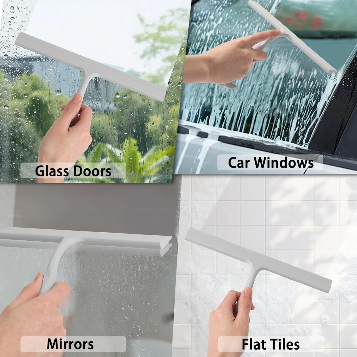 Shower Squeegee for Glass Doors,2-in-1 Silicone Shower Squeegee with Hook,Hang Anywhere | Streak-Free Bathroom Squeegee | Household Window Mirror Squeegee for Bathroom,Glass,Tile Wall,Car | Black