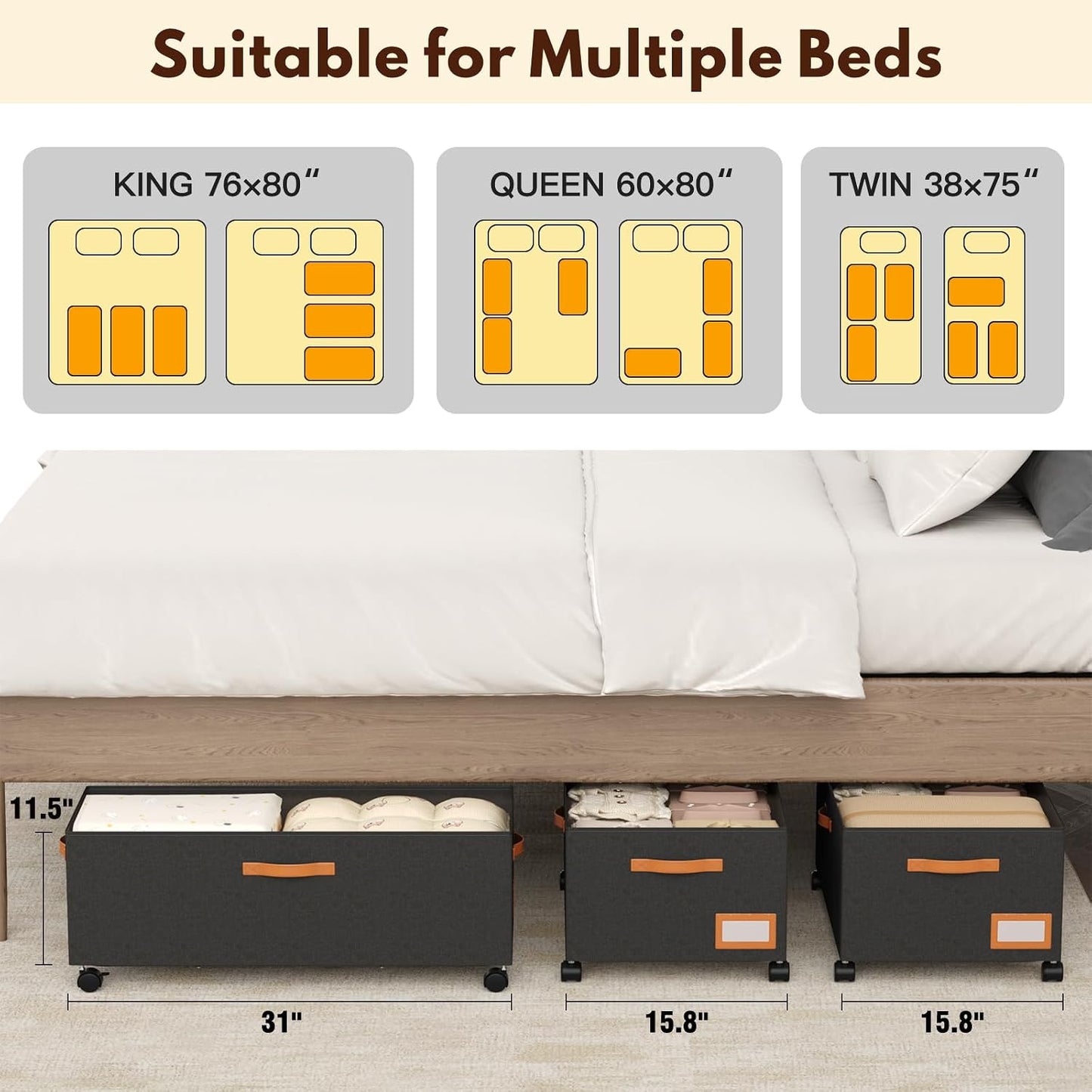 Under Bed Storage with Wheels 39inch, Extra Long Under Bed Storage Bins, Low Profile Under Bed Storage 5.5inch Height No Assemble Storage Containers, Under Bed Shoe Storage with Lids