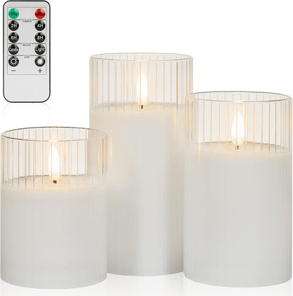 ANGELLOONG Flickering Flameless Candles, Realistic Battery Operated Candles with Remote and Timer, Set of 3 LED Candles for Room Fall Home Wedding Decor Centerpieces Table Party Valentines Decorations