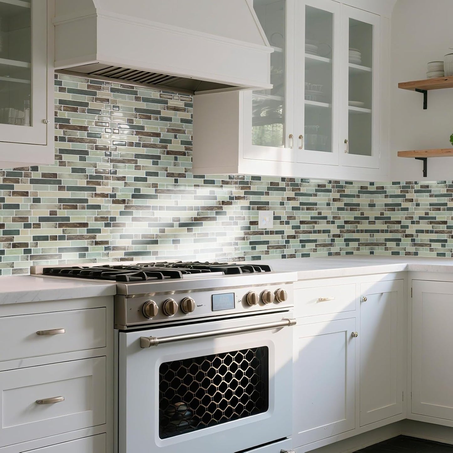 Art3d 10-Sheet Heavy-Duty Peel and Stick Backsplash, Waterproof Wall Tiles Stick on Kitchen Backsplash Living Space, Beige & White