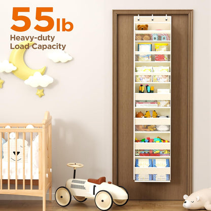 6 Tiers Over The Door Organizer, Heavy Duty Hanging Organizer Storage with Large Capacity Pockets, Behind Door Storage Hanging Shelves for Closet Wall Bathroom Bedroom Nursery Pantry, 1 Pack Grey