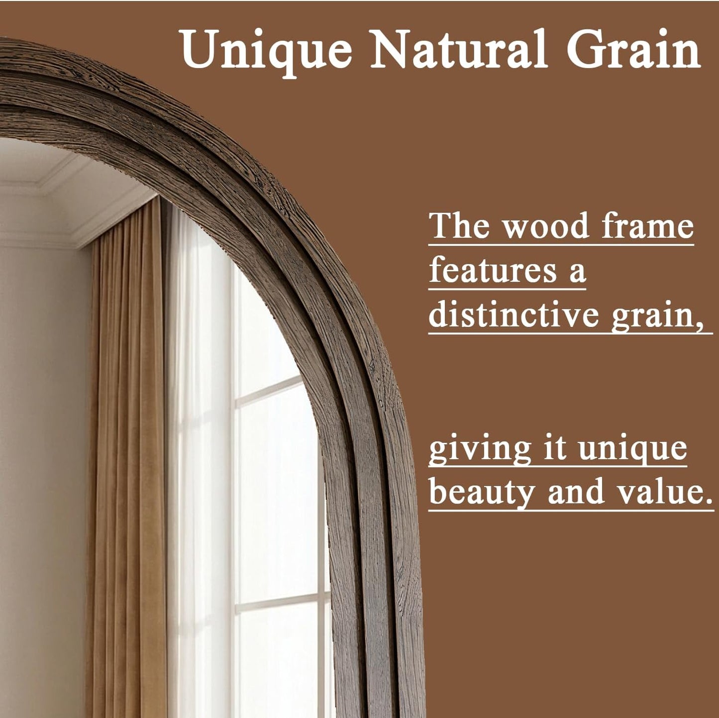 71x32 Inch Arched Full Length Mirror with Solid Wood Frame Wall Mounted Floor Mirror, Vertical Hanging Leaning Standing Mirror for Living Room, Bedroom, Entryway, Brown