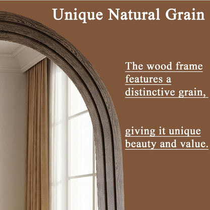 71x32 Inch Arched Full Length Mirror with Solid Wood Frame Wall Mounted Floor Mirror, Vertical Hanging Leaning Standing Mirror for Living Room, Bedroom, Entryway, Brown
