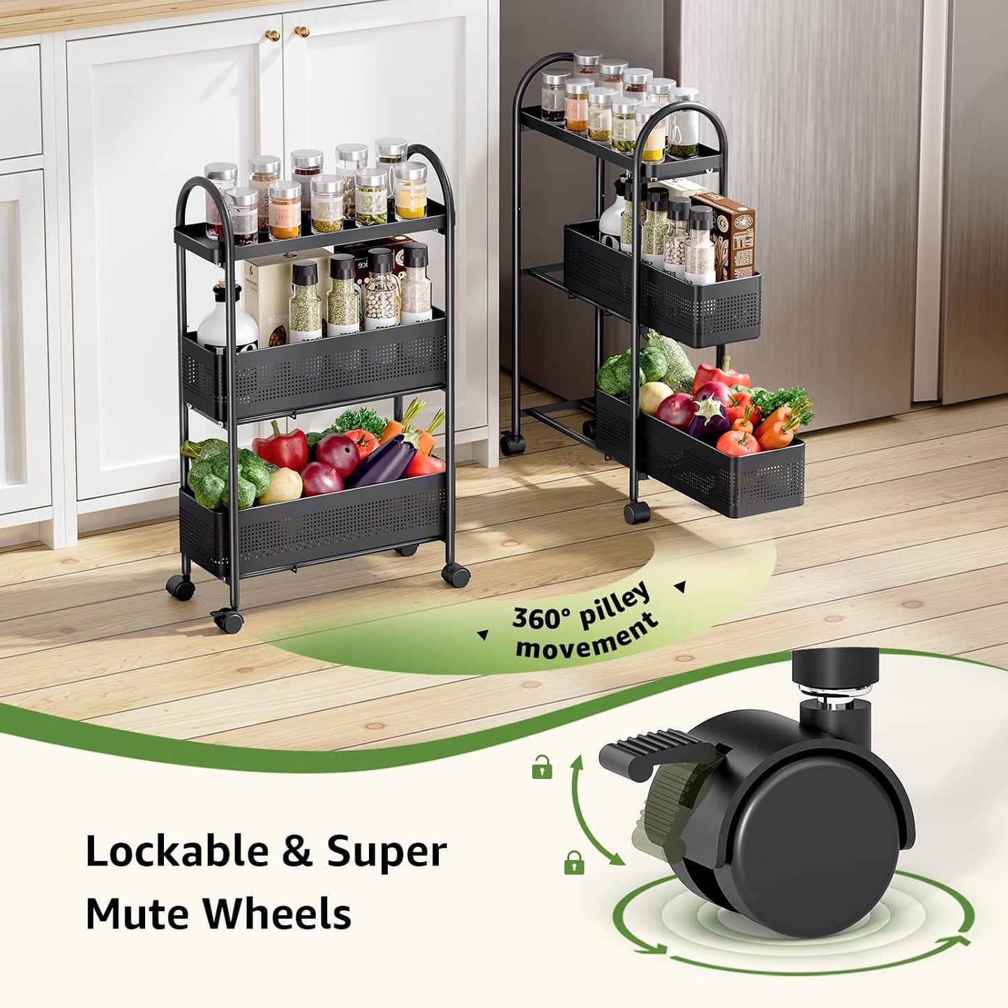 KINGRACK Slim Storage Cart with Drawer, 5-Tier Rolling Utility Cart on Wheels, Narrow Metal Cart for Space Save, Easy Assembly for Kitchen Cart, Craft Cart, Laundry, Bathroom, Nursery Organizer