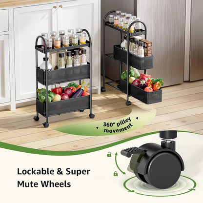 KINGRACK Slim Storage Cart with Drawer, 5-Tier Rolling Utility Cart on Wheels, Narrow Metal Cart for Space Save, Easy Assembly for Kitchen Cart, Craft Cart, Laundry, Bathroom, Nursery Organizer
