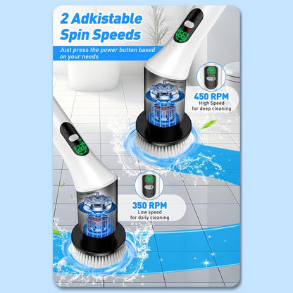 Weytoll Electric Spin Scrubber, IPX65 400/450rpm Electric Cleaning Brush Kit with Extendable Handle and 9 Interchangeable Heads Multifunctional Handheld Cordless Scrubber for Kitchen Bathroom