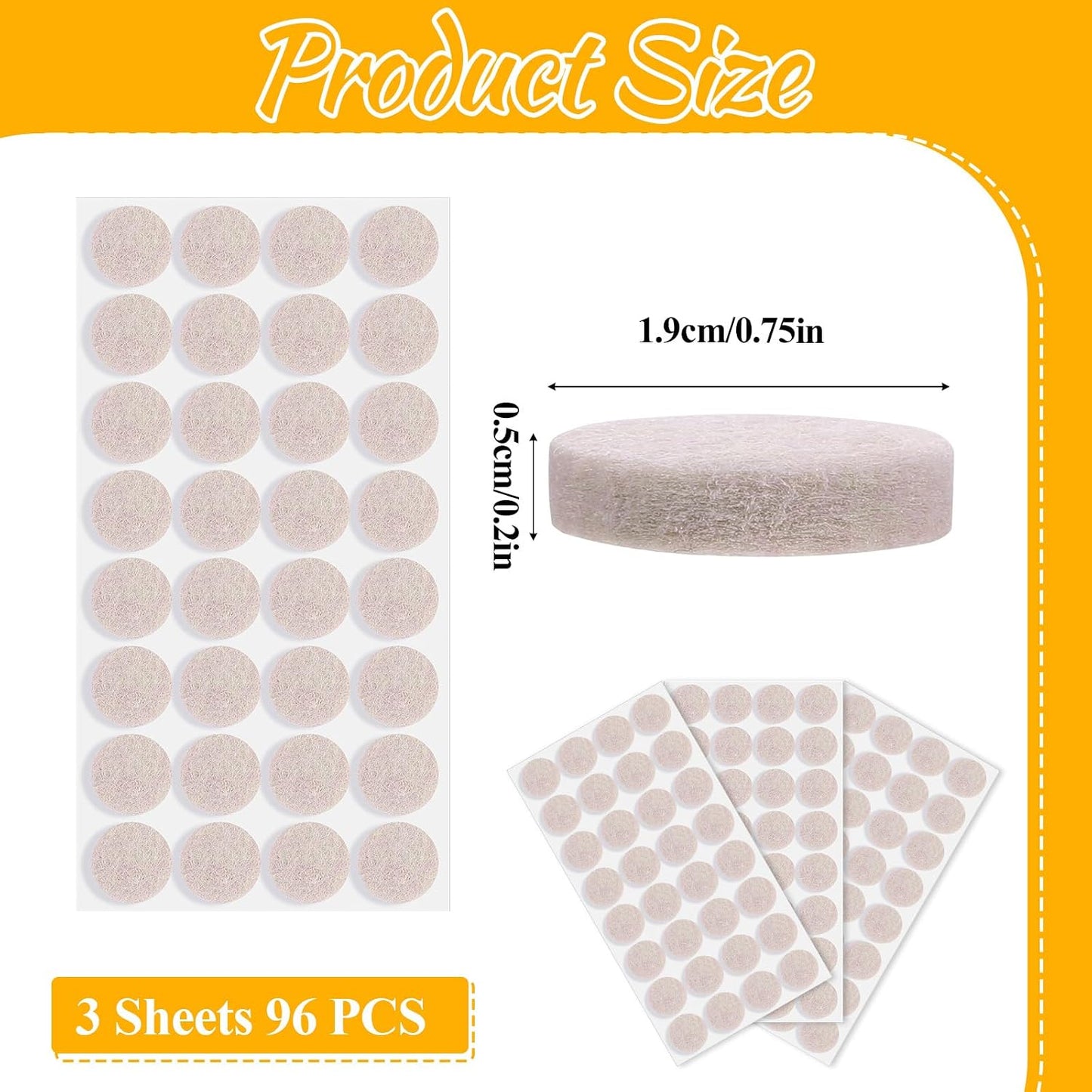 96 Pcs Felt Furniture Pads 3/4" Non Slip Chair Leg Pads Self Adhesive Chair Felt Pads Noise Canceller Anti Slip Furniture Stoppers for Hardwood Floors