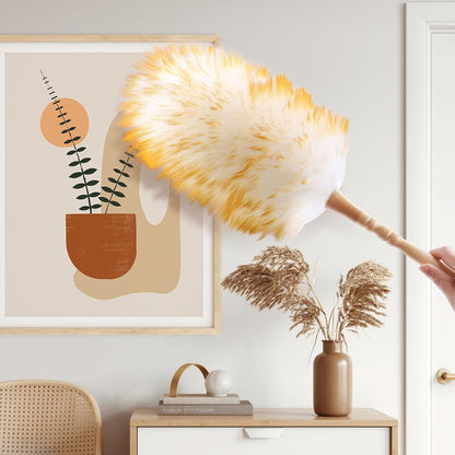 Extendable Lambswool Duster 29-110 Inch,Anti-Static Flexible Head, Stainless Steel Pole for Cleaning High Ceiling,Fan,Furniture,Roof Dusting
