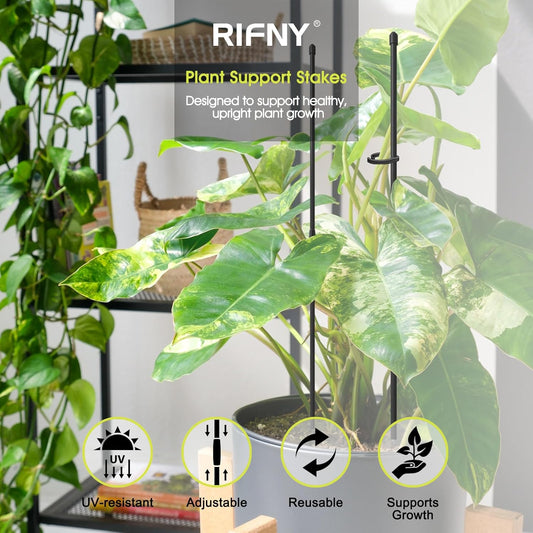 Plant Stakes for Indoor Plants, RIFNY 14 Inch Plant Support Stakes with Clips, Tall Adjustable Plant Sticks for Indoor Monstera Tomato Orchid Potted Plants Flower (6 PCS, Black)