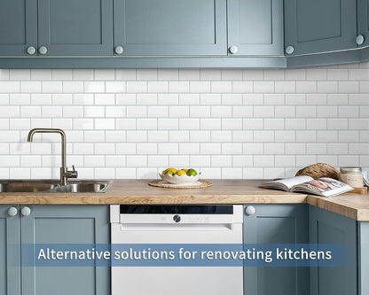 White Peel and Stick Backsplash Subway Tile 3D Brick Self Adhesvie Wall Tiles for Kitchen Bathroom Thick (10-Sheet, 12"×12") | Metro,Thick,Sticky,for Kitchen Splashbacks,Bathroom, (12"×12")