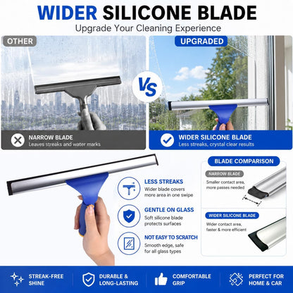 ITTAR Window Squeegee Cleaning Kit with 60" Extension Pole, Rotatable Glass Cleaner Tool 12" Rubber Blade & 2 Microfiber Pads, Window Washing Equipment for High Windows, Shower Doors, Car Windshield