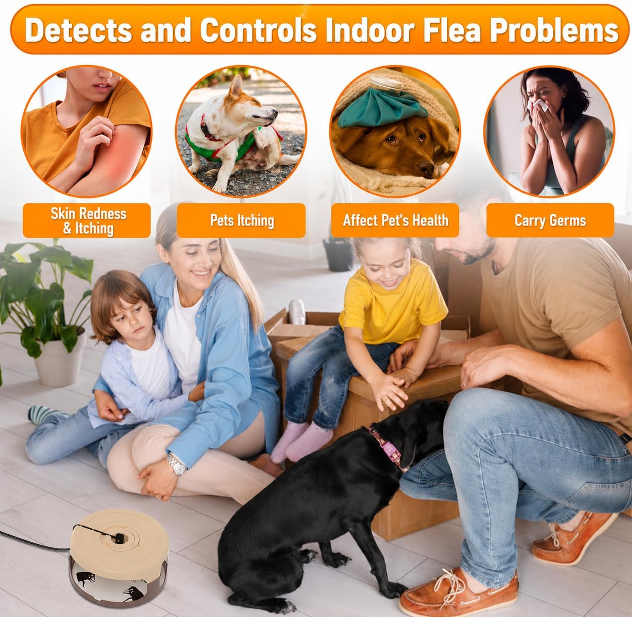 2 Pack Flea Traps for Inside Your Home, Indoor Flea Traps with 8 Sticky Pads, Flea Monitoring Trap for Home, Sticky Insect Catcher for Fleas, Moths & Gnats