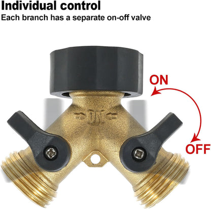 2 Pack Brass Hose Splitter 2 Way, 3/4" Heavy Duty Garden Hose Y Splitter with 14 Rubber Washers, Leak-Free Spigot Splitter with Easy-Grip TPR Valves, Faucet Splitter for Outdoor Garden Lawn Watering