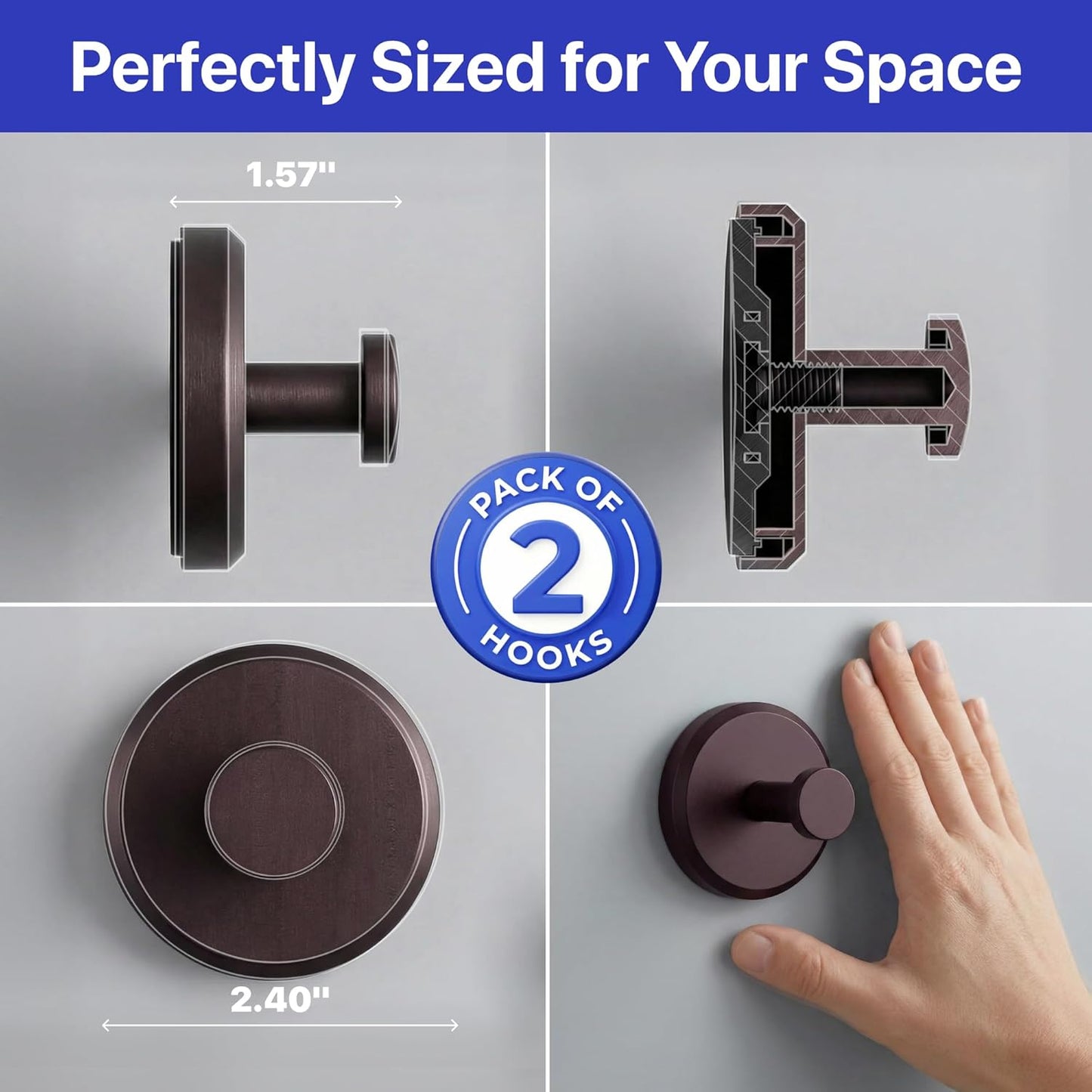 HOME SO Suction Cup Hooks for Shower & Bathroom Towel Holder 2-Pack – Suction Cups Hooks for Hanging Towels, Robes, & Coats - Tiles, Glass Door or Mirror – Shower Hooks & Towel Hooks Organizer - Black