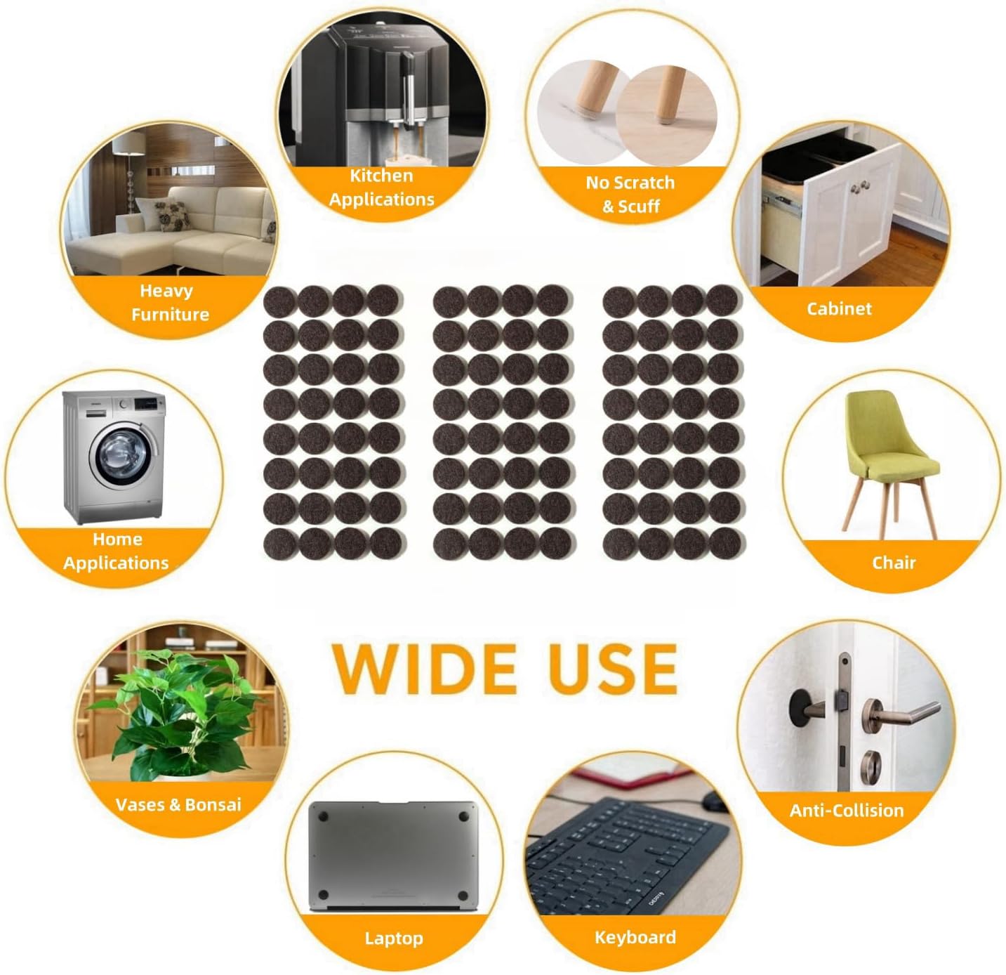 Furnigear Felt Furniture Pads for Hardwood Floors - Self Adhesive Chair Felt Pads, Floor Protector for Furniture Feet, Furniture Sliders Moving Your Furniture Smoothly - Anti Scratch 96 Pcs 3/4" Round
