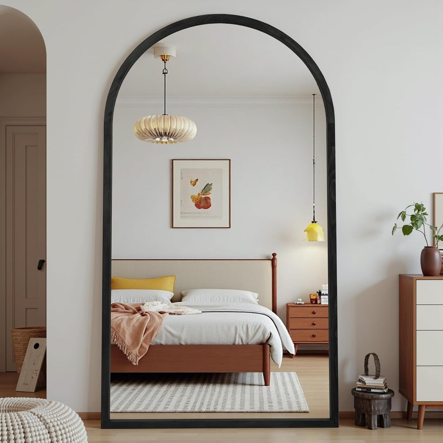 Suidia Full Length Mirror, Oversized Floor Mirror with Solid Wood Frame, Large Standing Mirror for Bedroom Living Room, Wood Art Style, Dark Walnut, 74" L x 32" W