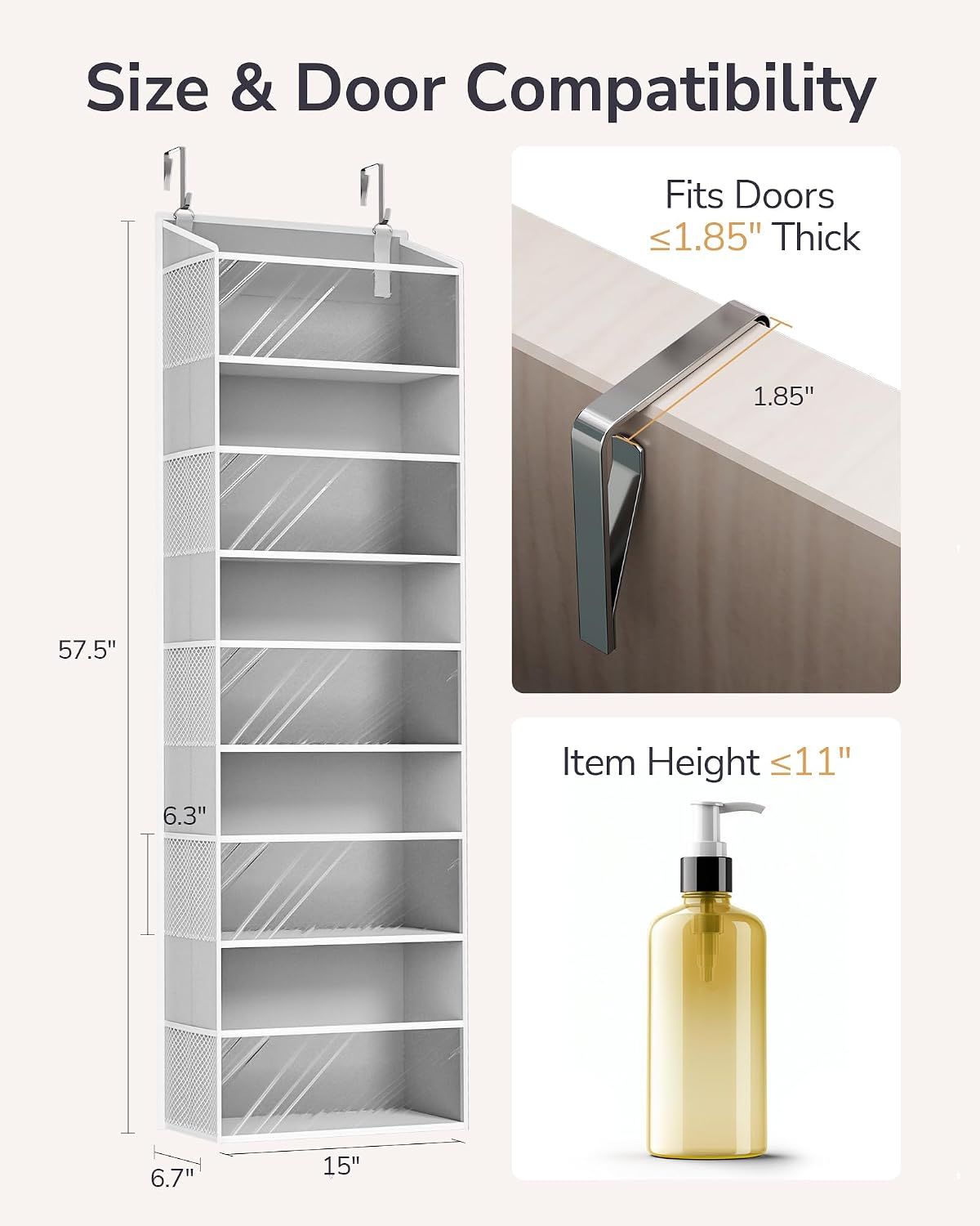 ULG Over the Door Organizer, 5-Tier Extra Large Hanging Storage with 10 Mesh Pockets, 100 lbs Capacity, Heavy Duty Door Organizer for Closet, Bedroom, Nursery Storage, Beige