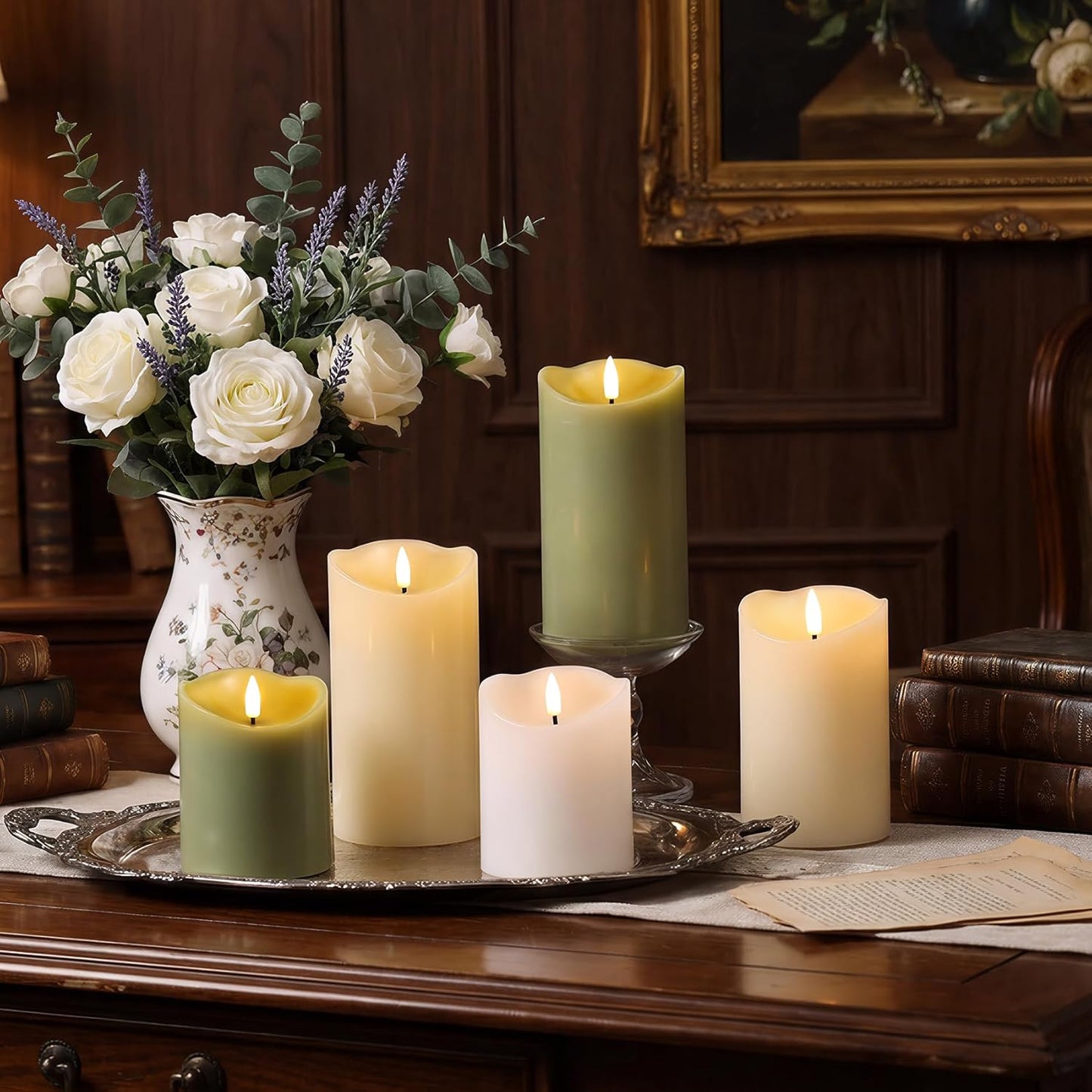 Eywamage Ivory Flameless Pillar Candles with Remote, Flickering Realistic LED Battery Wax Candles Set of 3, Φ 3" H 4" 5" 6"