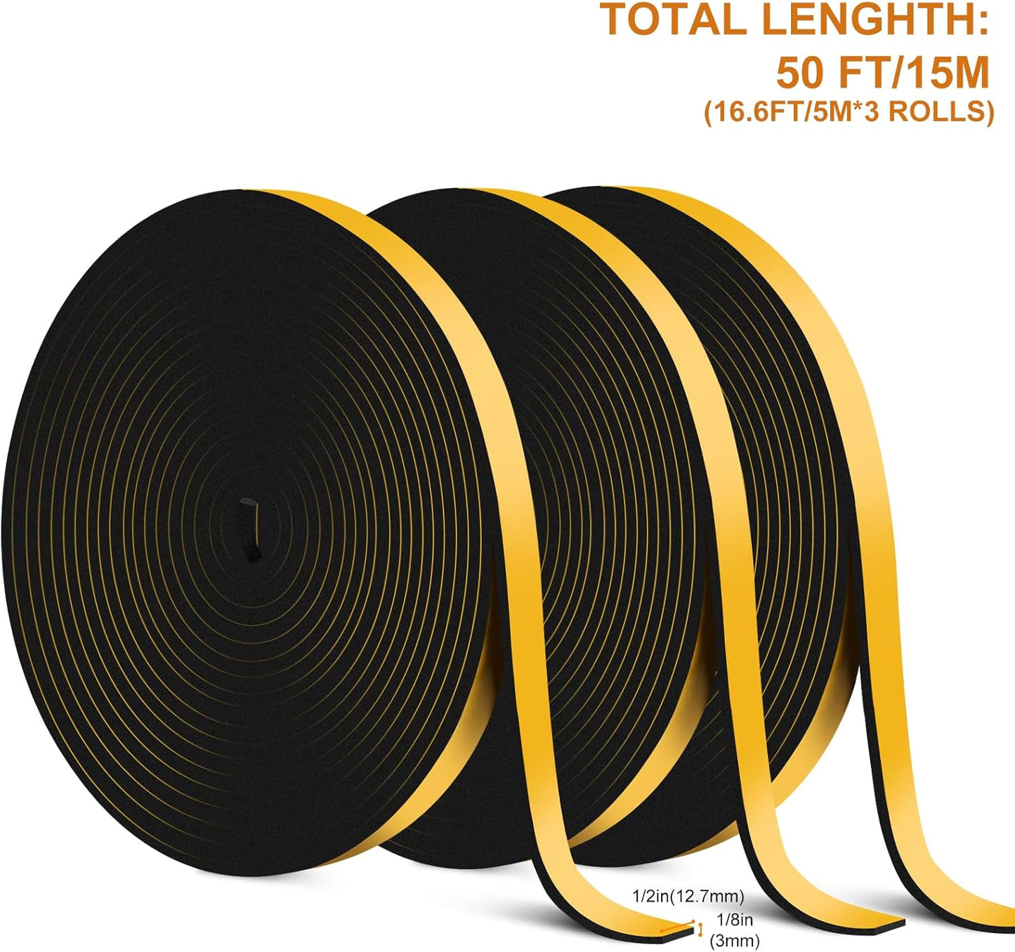 Ninsula 33Ft Door Weather Stripping, (1/2in x 1/4in), Strong Adhesive, Sound Proof, Door Insulation, Weatherproof Foam Tape for Doors, Weatherstripping for Doors Frames, Windows