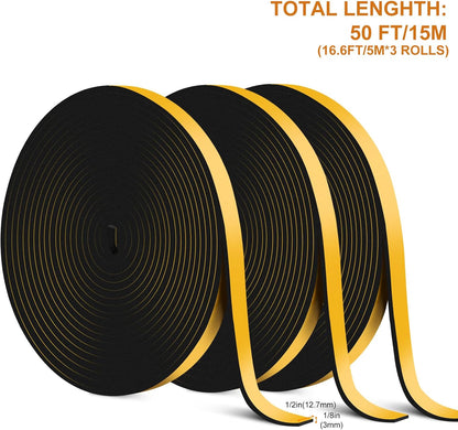 Ninsula 33Ft Door Weather Stripping, (1/2in x 1/4in), Strong Adhesive, Sound Proof, Door Insulation, Weatherproof Foam Tape for Doors, Weatherstripping for Doors Frames, Windows