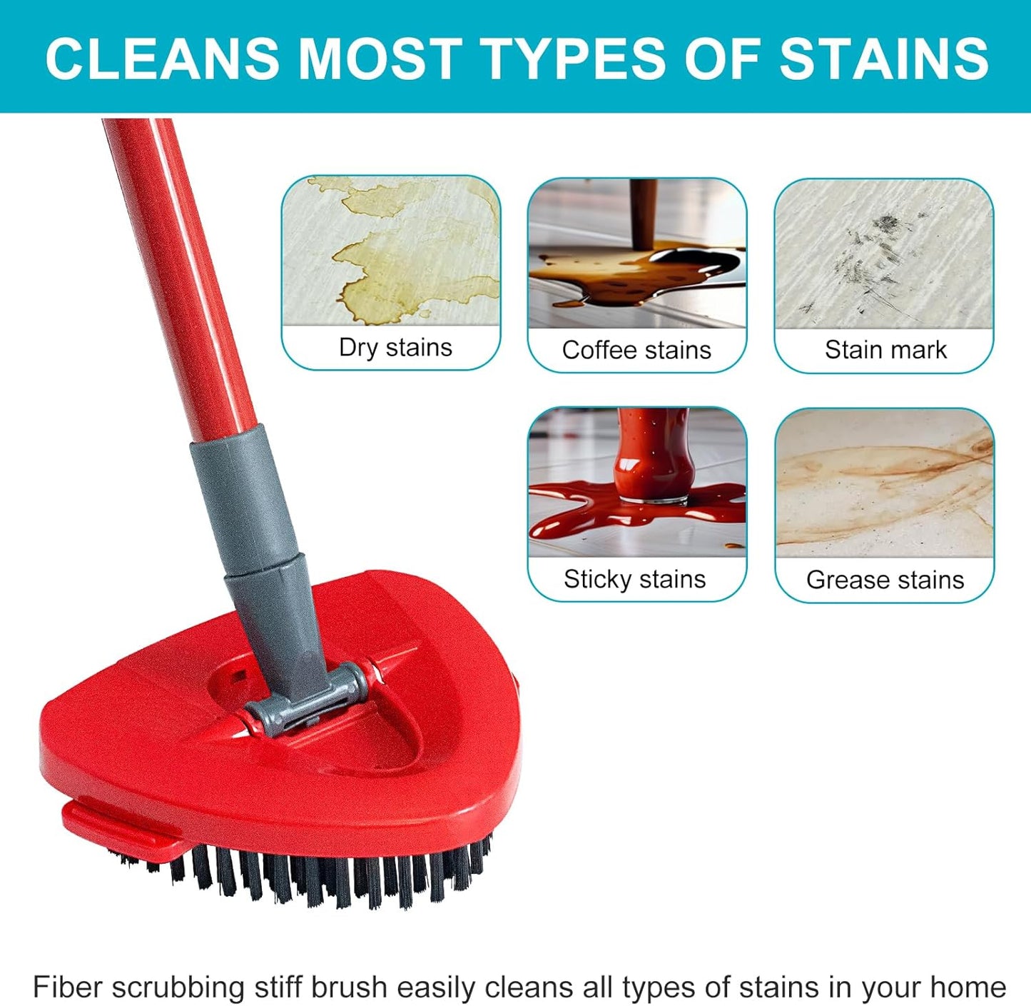 Mop Head Replacement, Base, Mop Handle for Ocedar RinseClean 2-Tank System, 2 Microfiber Mop Refills, Extendable Length 30-59" Mop Handle, Base and Scrubber for All Hard-surfaced Floor
