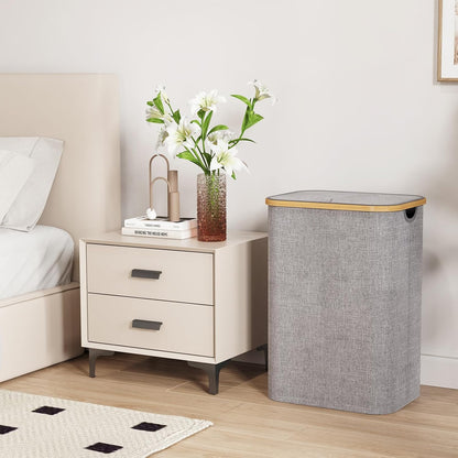 Lifewit 120L Laundry Basket with Lid, Clothes Hampers for Laundry with Bamboo Handles and 2 Removable Bag, Large Foldable Laundry Hamper for Bedroom, Bathroom, Dorm, Laundry Room, Beige