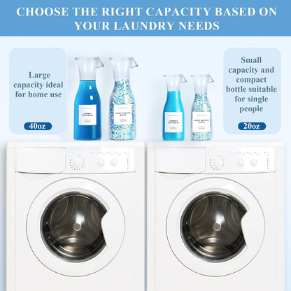 Laundry Detergent Dispenser Bottle 40oz with Waterproof Label for Laundry Detergent Soap Fabric Softener Bleach Scent Booster Beads, Sturdy PET Bottle for Laundry Room Decor 2 Pack White