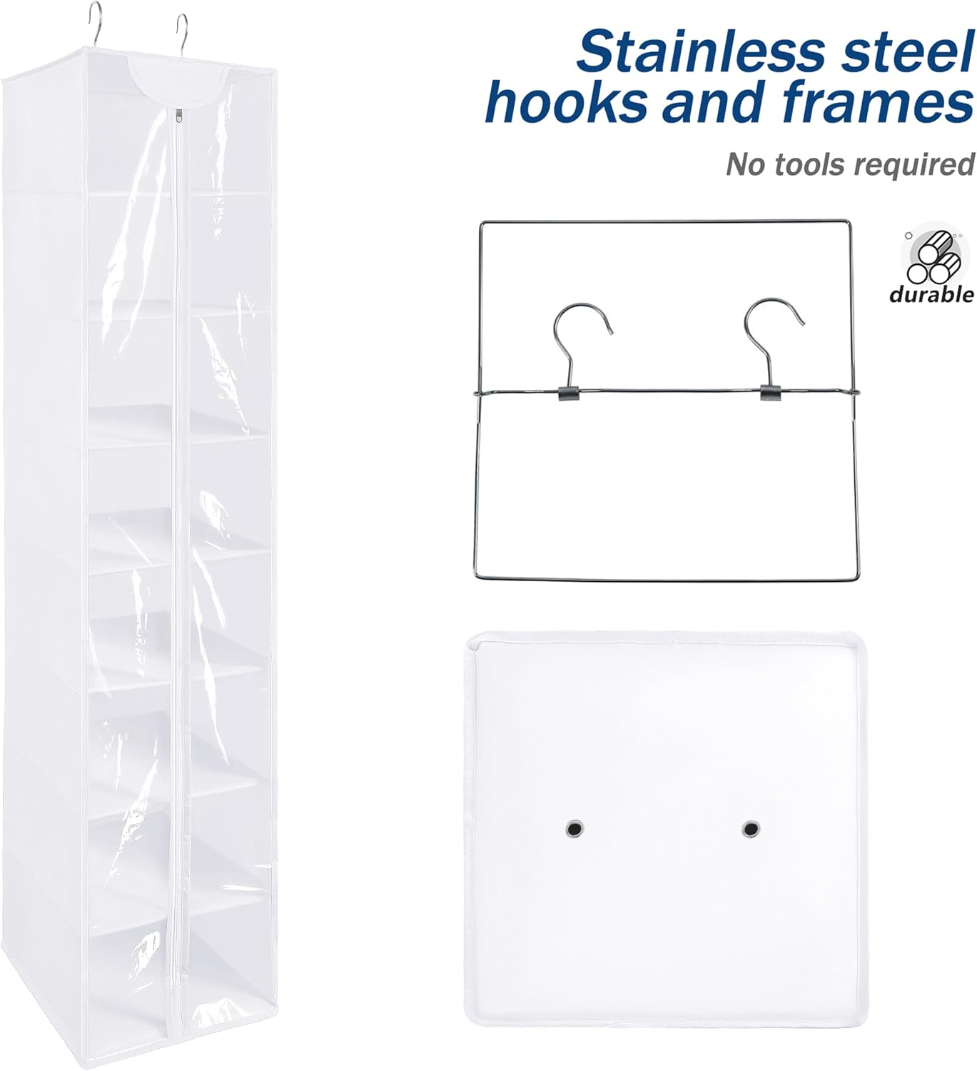 8 Tier Clear PVC Hanging Organizer With Zipper, Sweater Storage Shelves With Cover, Shoe Organizer for Closet, Black