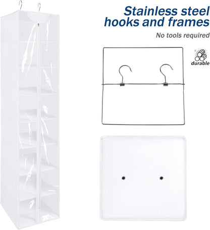8 Tier Clear PVC Hanging Organizer With Zipper, Sweater Storage Shelves With Cover, Shoe Organizer for Closet, Black
