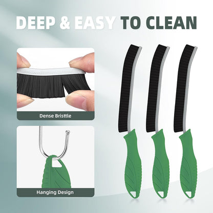 FOOGWEE Hard Bristle Crevice Cleaning Brush - Home Cleaning Tools, Multi-Purpose Crevice Supplies for Kitchen, Bathroom, Toilet, Window, Vehicle, Faucets, Grout, Home (3, Black)
