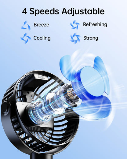 SWEETFULL [2026 Upgrade Portable Stroller Fan with LED Display, 4 Speed Rechargeable Mini Clip On Fan, 360° Rotate Flexible Tripod Better Cooling Small Baby Fan for Car Seat Crib Travel Treadmill
