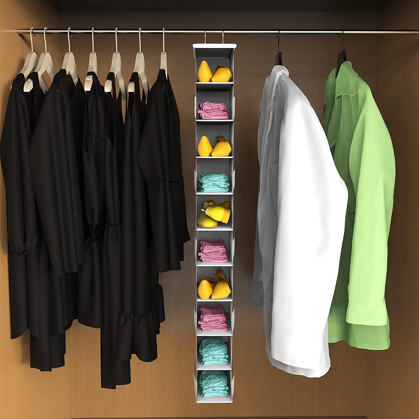 Libeder Hanging Shoe Organizer, 10-Shelf Closet Organizer with 6 Mesh Side Pockets