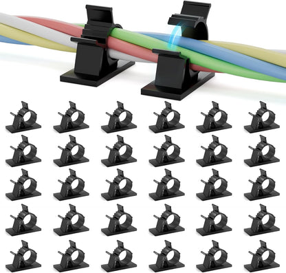 Viaky 30 Pcs Black Clips Self Adhesive Backed Nylon Wire Adjustable Cable Clips Adhesive Cable Management Drop Wire Holder