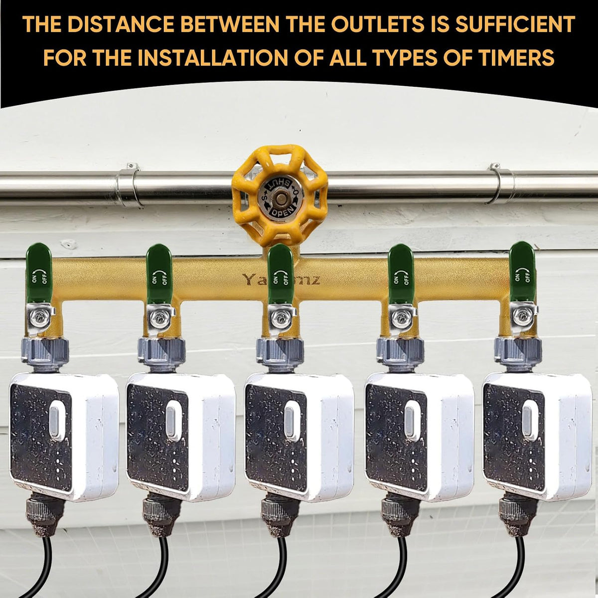 Garden Hose Splitter, 3/4” Rust and Freeze Resistant Outdoor Hose Manifold with 2 Green Extra Long Handles Faucet Adapter-Heavy Duty Brass 2-Way Valve