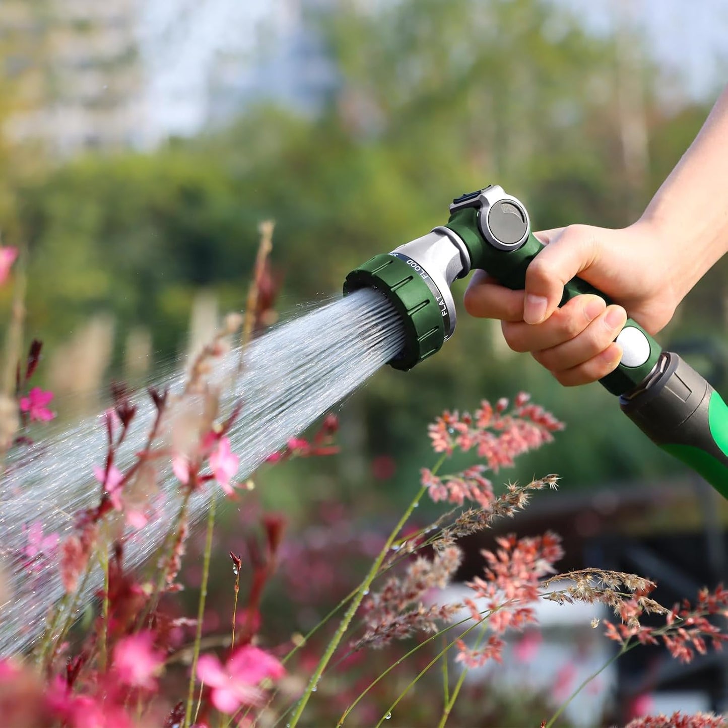 RESTMO Heavy Duty Hose Nozzle, Metal Garden Water Hose Sprayer with 7 Watering Patterns, Thumb Control, On Off Valve, High Pressure Nozzle Sprayer for Watering Plants, Car and Pet Washing, Bronze