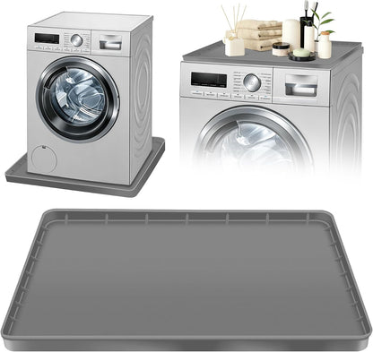 ToLanbbt 27" x 27" Washing Machine Drain Pan Mat, Soft Silicone Washer Drip Tray with 0.78" Raised Edge, Water-Proof Anti-Vibration Leak-Proof Floor Protector for Under Washer, Dryer, Fridge (Gray)