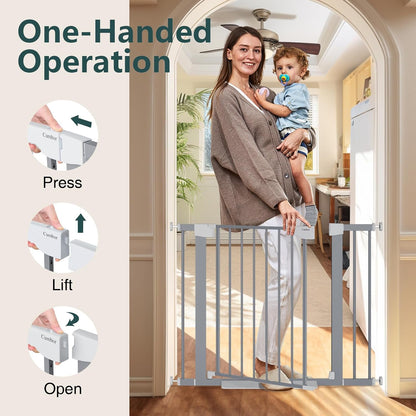 Cumbor 29.7-48" Baby Gate for Stairs, Mom's Choice Awards Winner-Dog Gate for Doorways, Auto Close Safety Pet Gate for Dogs Indoor, Easy Install Pressure Mounted Child Gate with Walk Thru Door, Brown