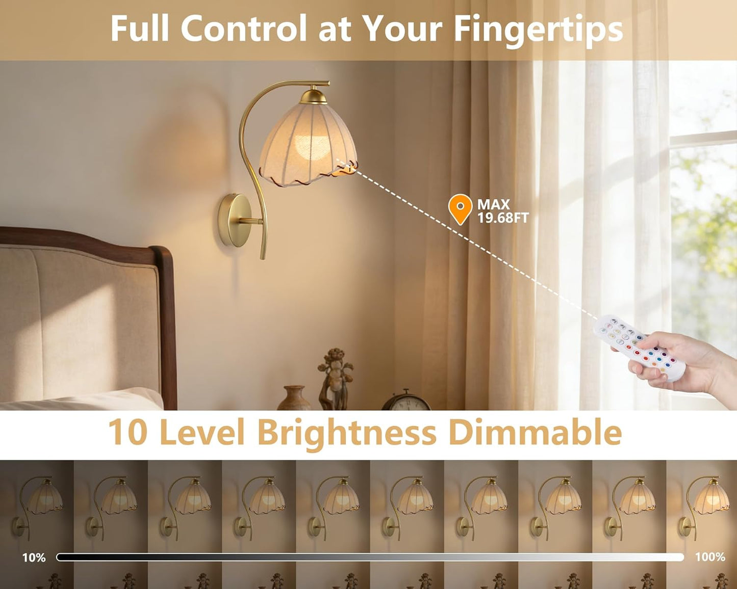 Battery Operated Wall Sconce Set of 2, Rechargeable Wireless Sconces with Dimmable Detachable Magnetic Bulbs and Remote, 3 Colors Wall Lights for Bedroom Living Room Hallway Fireplace