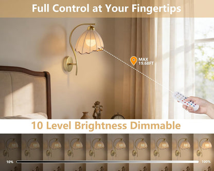 Battery Operated Wall Sconce Set of 2, Rechargeable Wireless Sconces with Dimmable Detachable Magnetic Bulbs and Remote, 3 Colors Wall Lights for Bedroom Living Room Hallway Fireplace