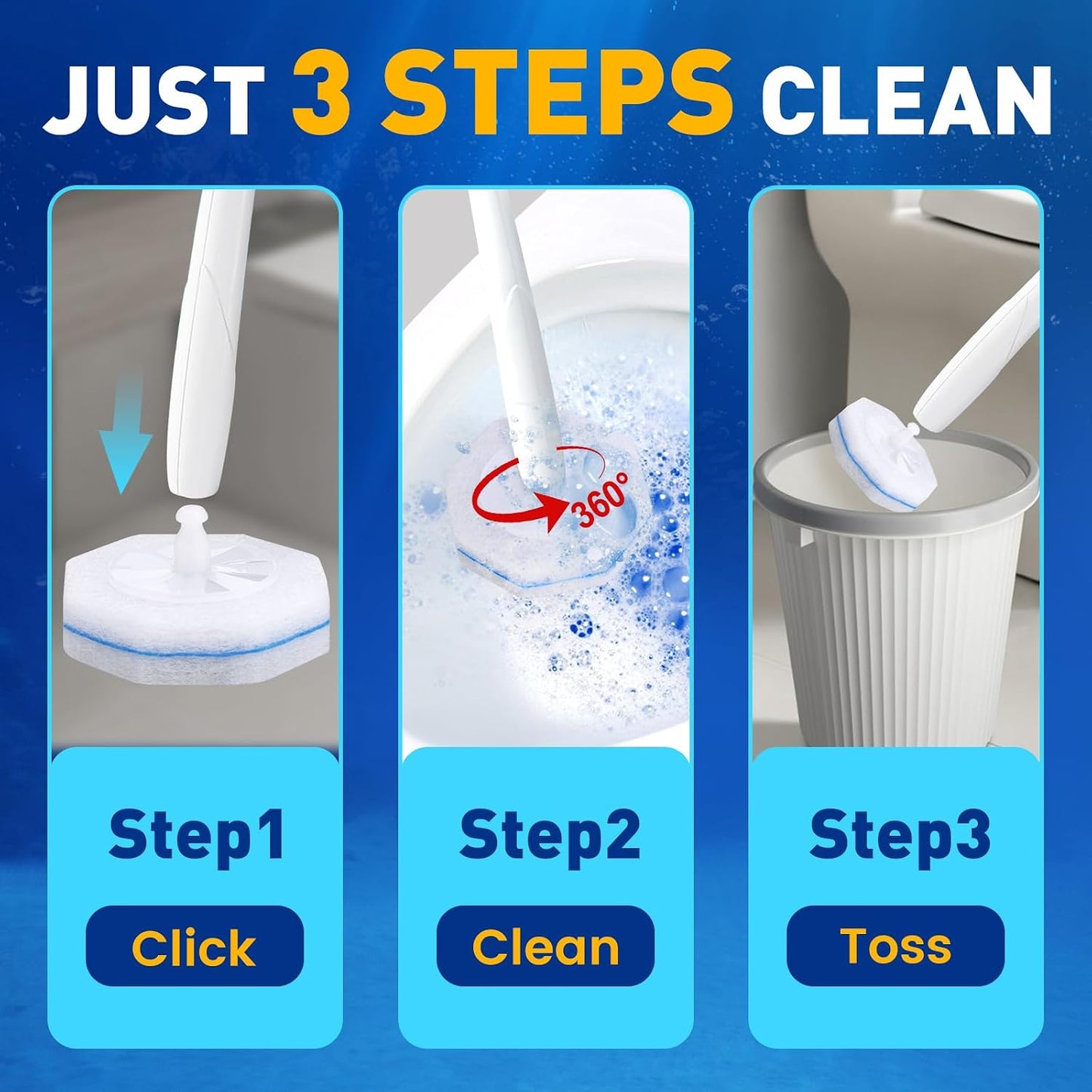 100 Count Disposable Toilet Brush,Toilet Cleaner Wand Refills Compatible with Most Toilet Brushes- No Falling Apart, Fresh Fragrance，4X Cleaning Power，Bathroom Cleaning.