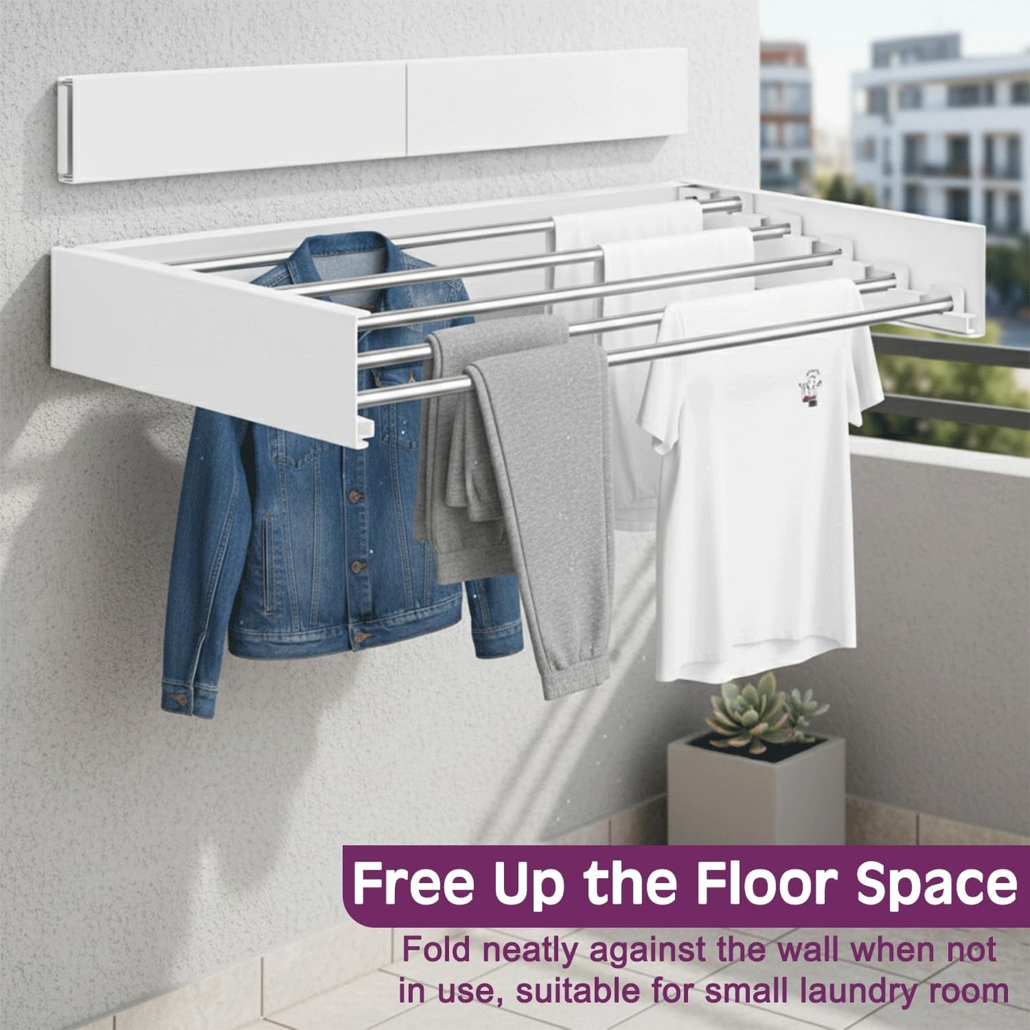 ECHOKRAFTS Wall Mounted Clothes Drying Rack, Foldable Wall Mount Laundry Rack Folding Indoor, Drying Rack Clothing Collapsible, Hidden Space Saver Cloths Drying Rack, Wall Drying Rack