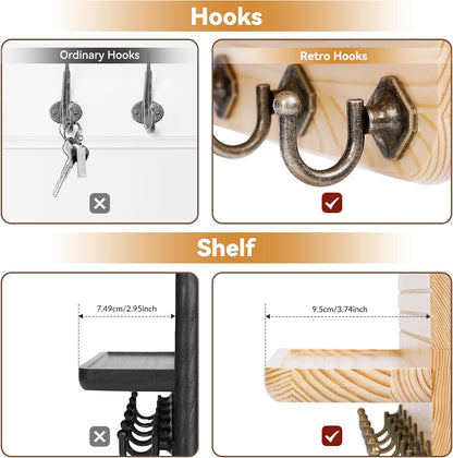 Key Holder for Wall, Mail Organizer Wall Mount with 6 Hooks Wooden Hanging Key Rack for Home Decor, Hallway, Entryway (Brown)