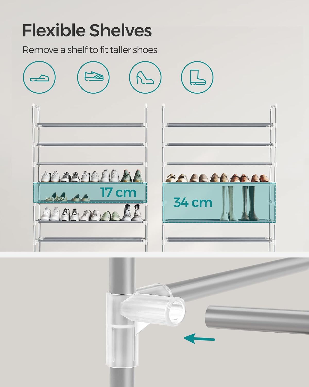 SONGMICS Shoe Rack, 10-Tier Shoe Shelf, Shoe Storage Organizer, 11 x 17.7 x 68 Inches, Metal Frame, Non-Woven Fabric Shelves, for Entryway, Bedroom, Black ULSH010B02